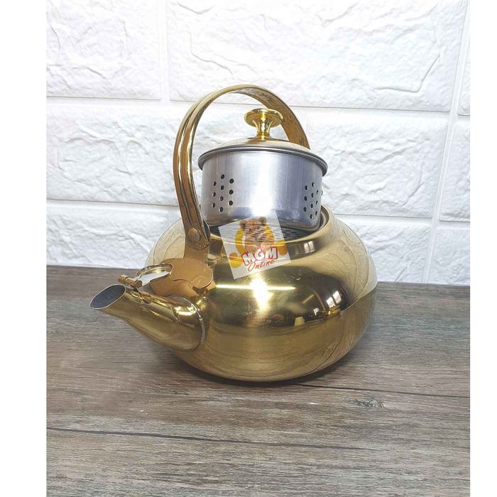 14CM GOLD Teko balon stainless dengan saringan teh - teko emas balon - Image 2