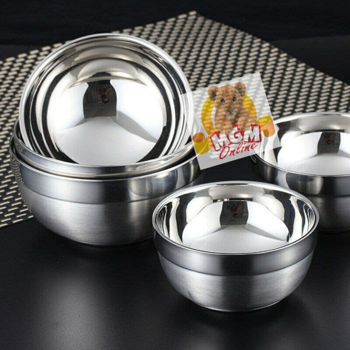 18CM PLATINUM DOUBLE Mangkok mei Mangkok Stainless ANTI PANAS 2layer - Image 3