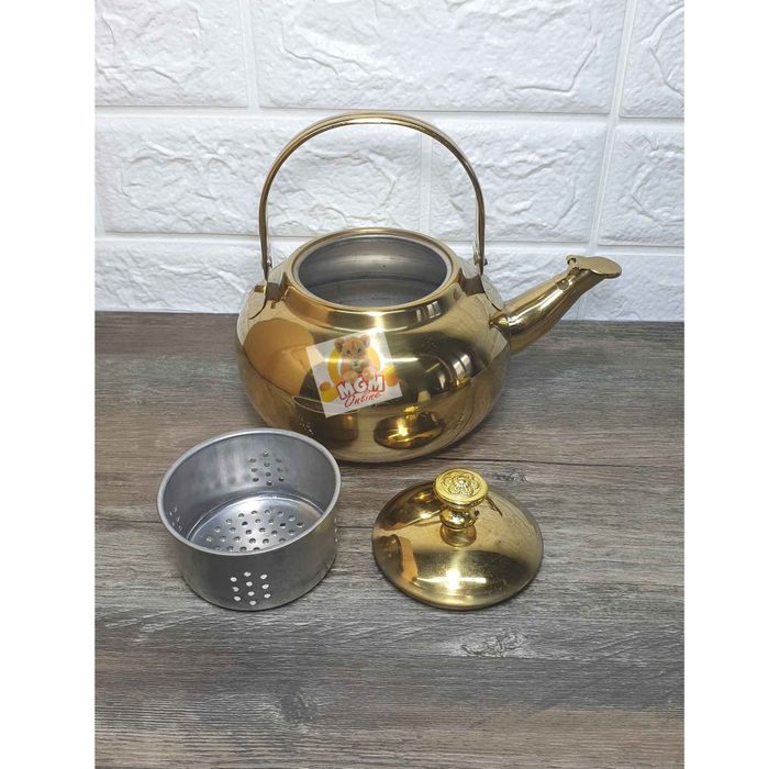 14CM GOLD Teko balon stainless dengan saringan teh - teko emas balon - Image 3
