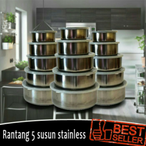 Rantang Stainless susun 5 dengan tutup plastik Protect Fresh Box