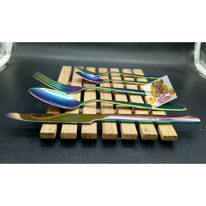 Rainbow Sendok Makan set 5pc pelangi sendok makan lengkap 5pc Gold - Image 4
