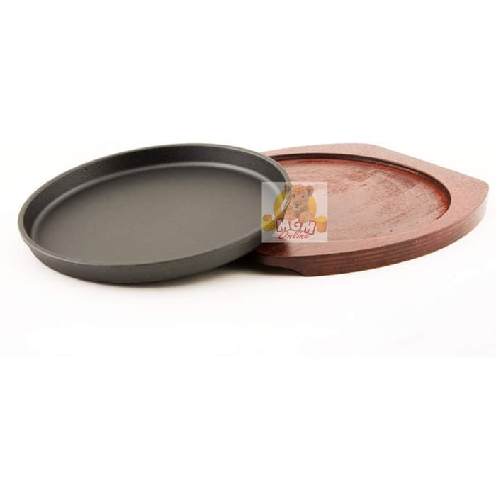Iron Cast hot plate bulat 22cm bahan tebal dgn alas Kayu hotplate 2602 - Image 3