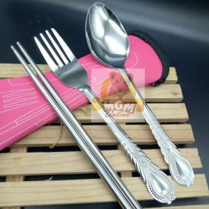 Sendok Garpu Sumpit Stainless Free POUCH / Sendok Makan Travel