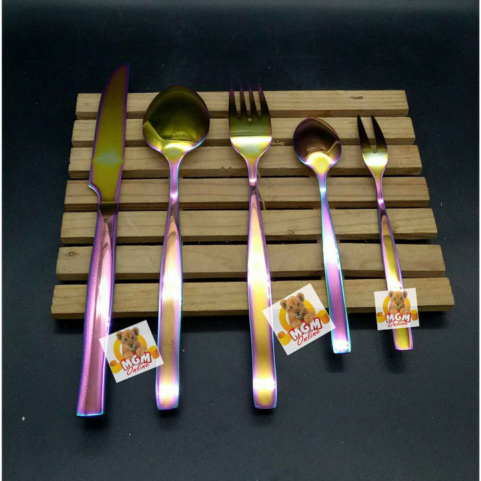 Rainbow Sendok Makan set 5pc pelangi sendok makan lengkap 5pc Gold - Image 5