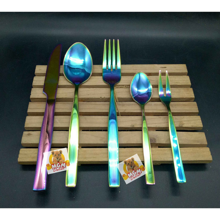Rainbow Sendok Makan set 5pc pelangi sendok makan lengkap 5pc Gold - Image 2