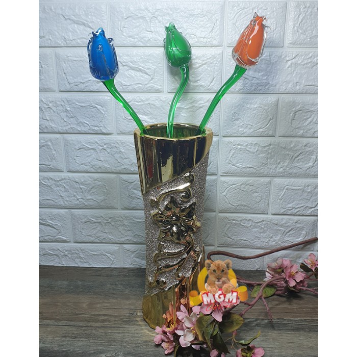 Vas Bunga keramik GOLD Pot Bunga Tinggi 32cm glitter emas pot bunga
