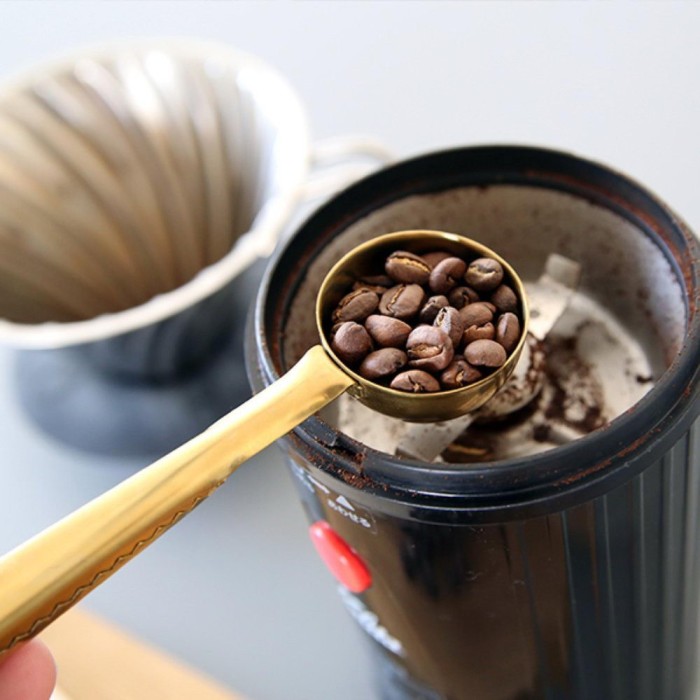 GOLD Sendok takar kopi w/ clip coffee measuring spoon 2in1 Sendok emas - Image 3