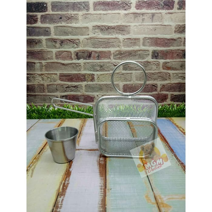 BESAR Tempat saji kentang goreng dgn tempat SAOS Stainless 11x13CM - Image 5