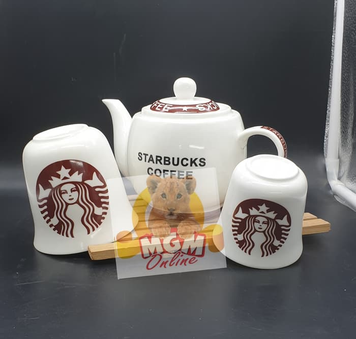 Set Teko Starbucks dengan Gelas Susun Keramik Teko Set Starbucks - Image 2