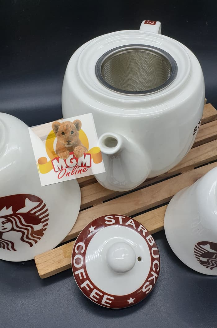 Set Teko Starbucks dengan Gelas Susun Keramik Teko Set Starbucks - Image 5
