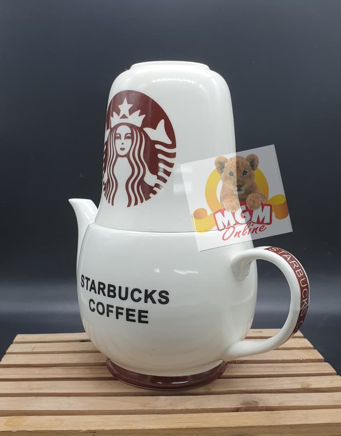Set Teko Starbucks dengan Gelas Susun Keramik Teko Set Starbucks - Image 4