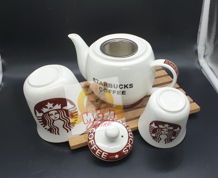 Set Teko Starbucks dengan Gelas Susun Keramik Teko Set Starbucks - Image 3