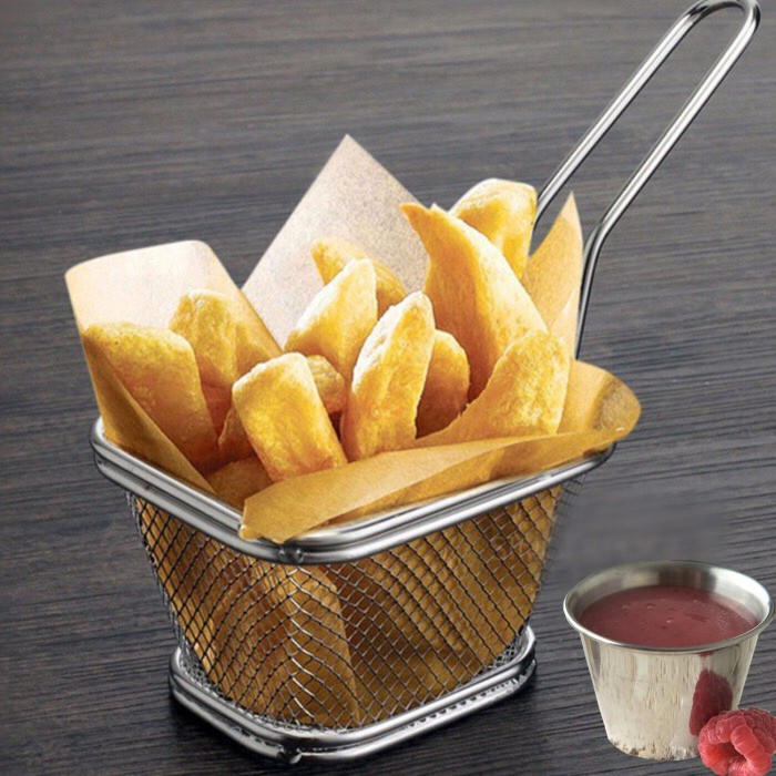 BESAR Tempat saji kentang goreng dgn tempat SAOS Stainless 11x13CM - Image 2
