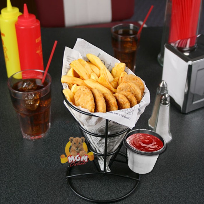 Tempat saji kentang goreng CONE dgn tempat SAOS Stainless 10x15CM - Image 3