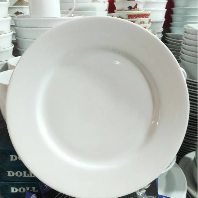 Piring makan keramik bulat tebal Blanc porcelain 27cm piring ceper