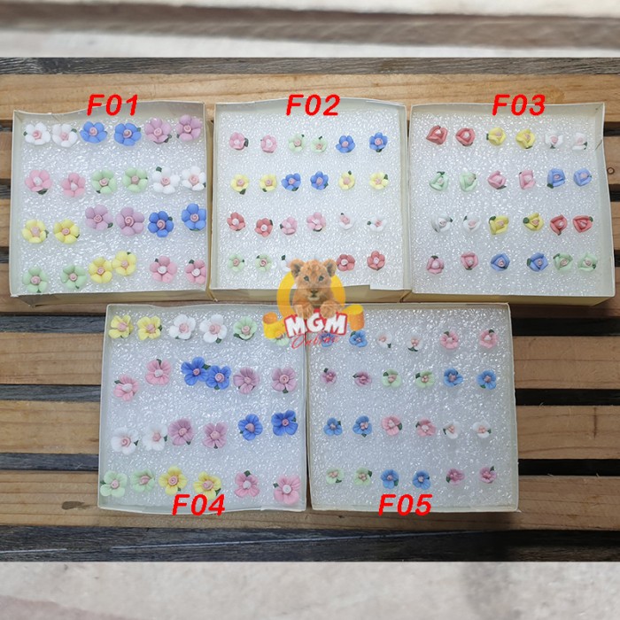 Anting tusuk model bunga KOREA anting bunga matte GIWANG anak sepasang - Image 3