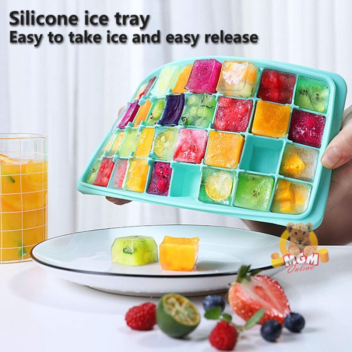 cetakan es batu silikon dengan tutup Silicone Ice Cube Maker 24lubang - Image 5