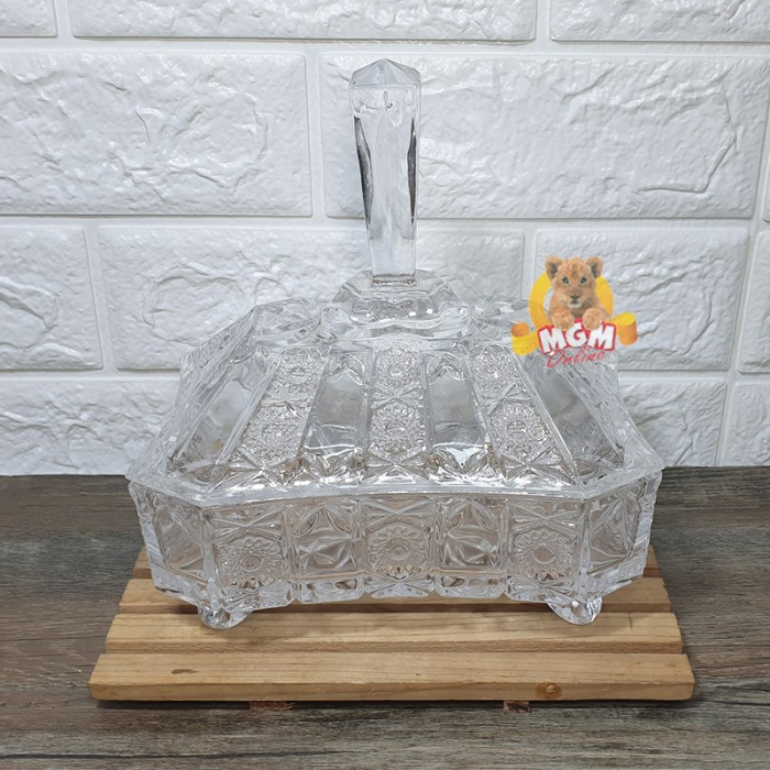 Tempat permen Kaca besar model Segi-Panjang dengan tutup Sugar Bowl