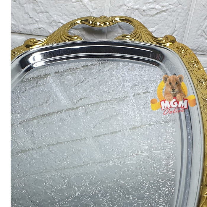 JAPAN UKIR Nampan stainless tebal GOLD LIS 42x25CM Nampan elegant - Image 3