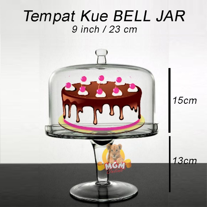 Tempat kue tutup kaca Glass Bell Jar tempat kue tart 23CM HIGH DOME