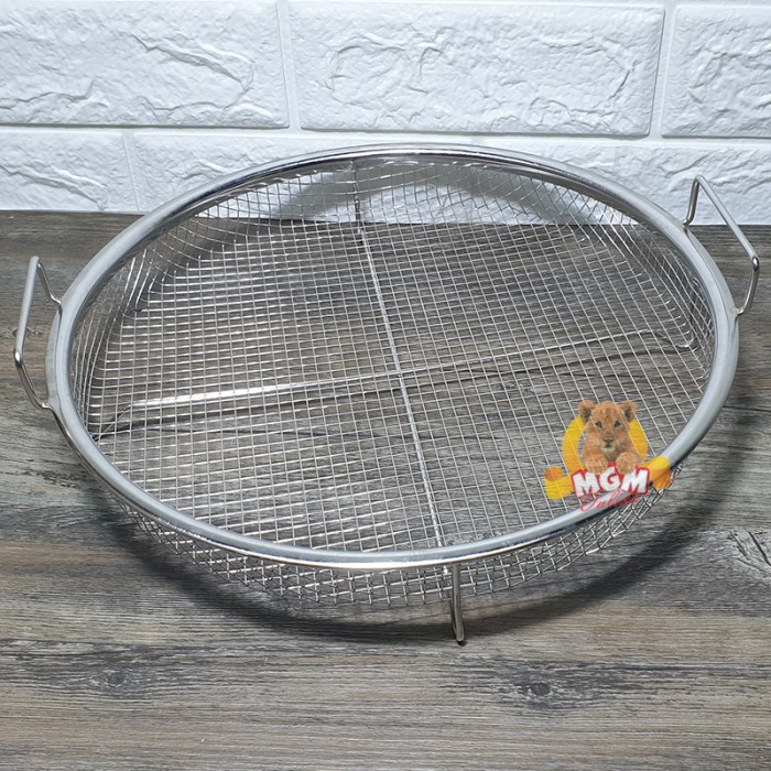 Peniris gorengan tatakan nampan gorengan stainless handle BULAT 30CM
