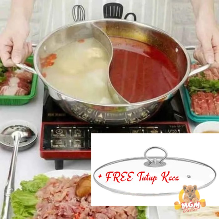 Panci Shabu Shabu Sekat S 28CM Panci Suki Shabu2 TEBAL FREE TUTUP KACA - Image 5