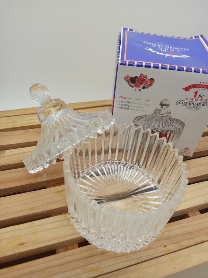 Toples Kristal / Tempat Permen Gula / Bowl Canister Water Garis Garis - Image 4
