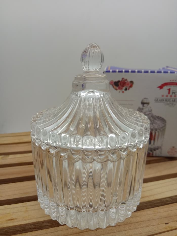 Toples Kristal / Tempat Permen Gula / Bowl Canister Water Garis Garis - Image 3