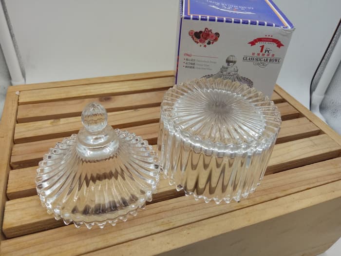 Toples Kristal / Tempat Permen Gula / Bowl Canister Water Garis Garis - Image 5
