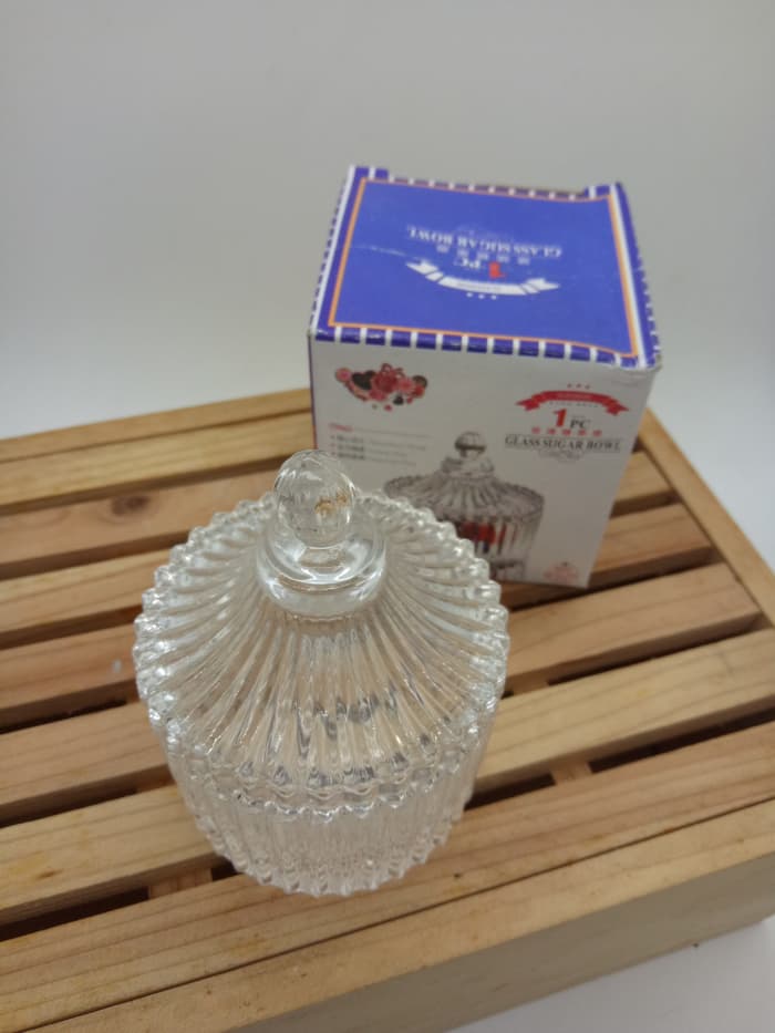 Toples Kristal / Tempat Permen Gula / Bowl Canister Water Garis Garis - Image 2