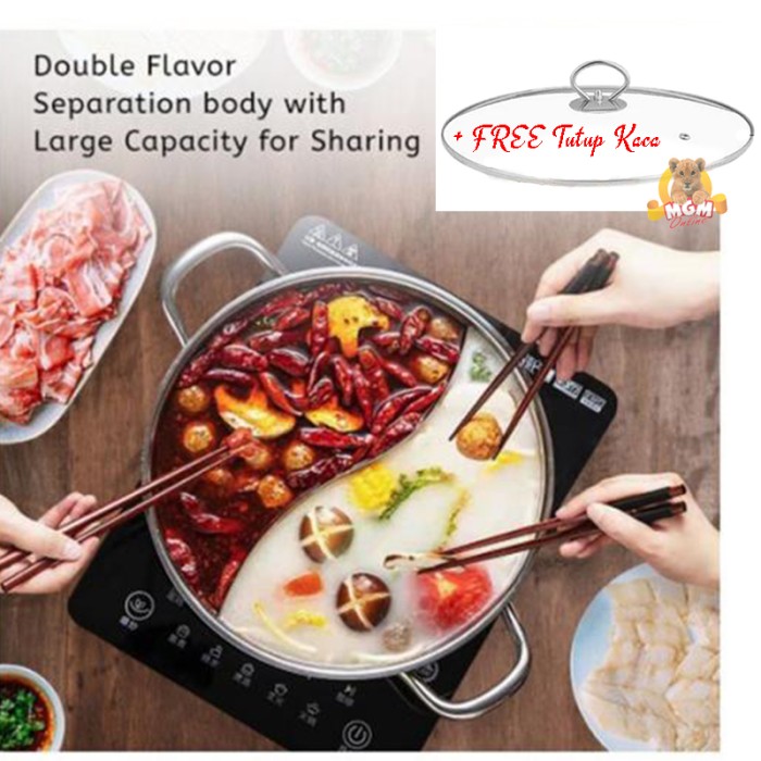 Panci Shabu Shabu Sekat S 28CM Panci Suki Shabu2 TEBAL FREE TUTUP KACA - Image 2