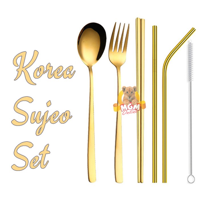 Gold SUJEO set6 sendok makan emas korea paket komplit LENGKAP - Image 2