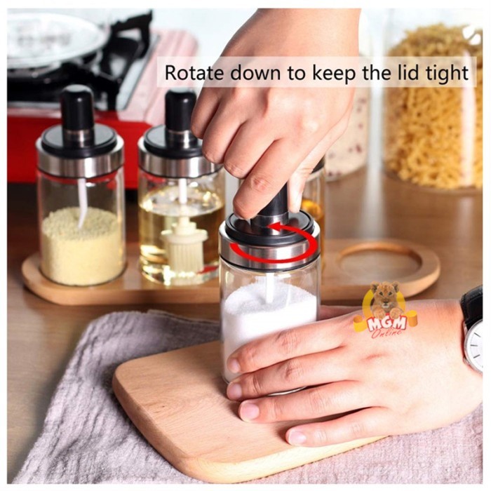 Botol Madu Kaca dengan SENDOK Glass seasoning jar Tempat madu bumbu - Image 3
