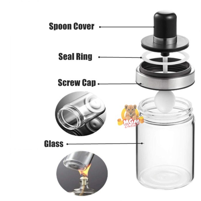Botol Madu Kaca dengan SENDOK Glass seasoning jar Tempat madu bumbu - Image 2
