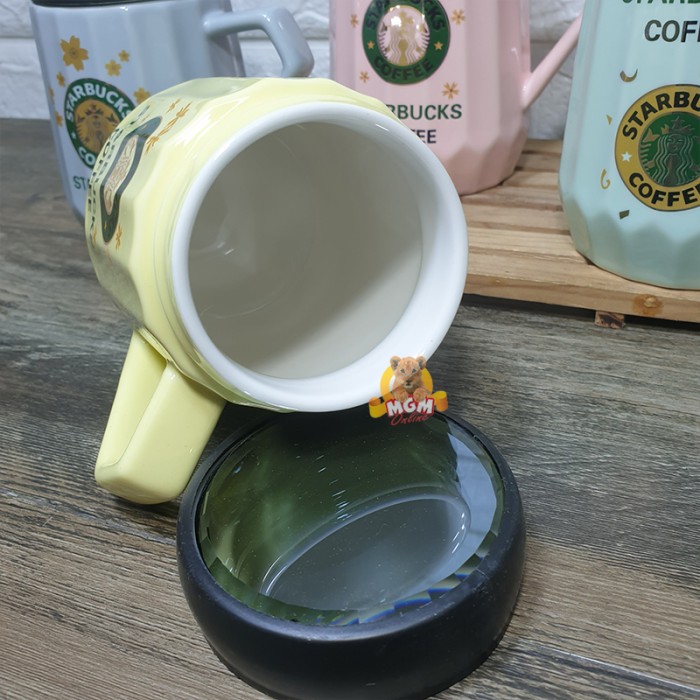 Gelas starbucks Keramik Warna 450ml Mug Starbucks dengan Tutup Kaca - Image 2