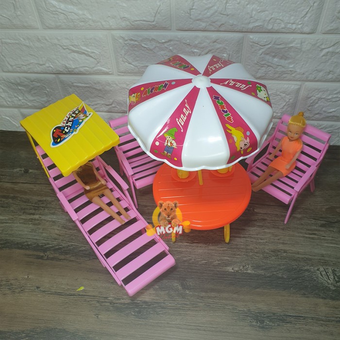 boneka berbi set pantai dengan bangku dan meja isi 2 boneka PROMO - Image 4