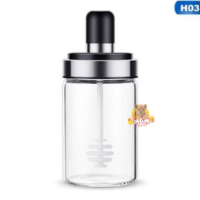 Botol Madu Kaca dengan SENDOK Glass seasoning jar Tempat madu bumbu - Image 4