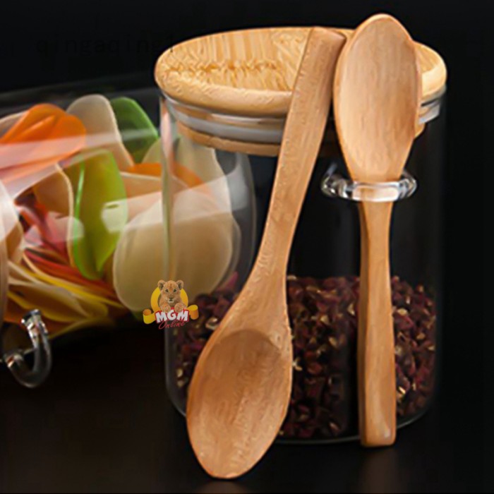 LEXUS Toples Kaca tutup kayu kedap w/ Sendok 10cm BOROSILICATE Glass - Image 4