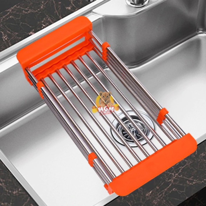 Peniris buah stainless 40x22CM extendable drip basket rak piring - Image 2