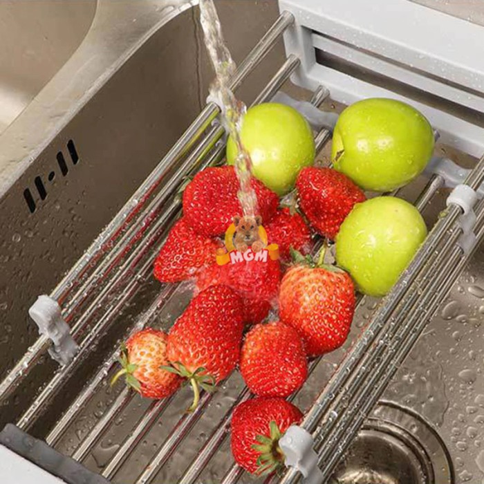 Peniris buah stainless 40x22CM extendable drip basket rak piring - Image 5