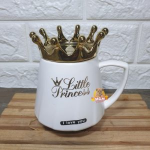Gelas mahkota emas Keramik 330ml Mug crown GOLD dengan Tutup