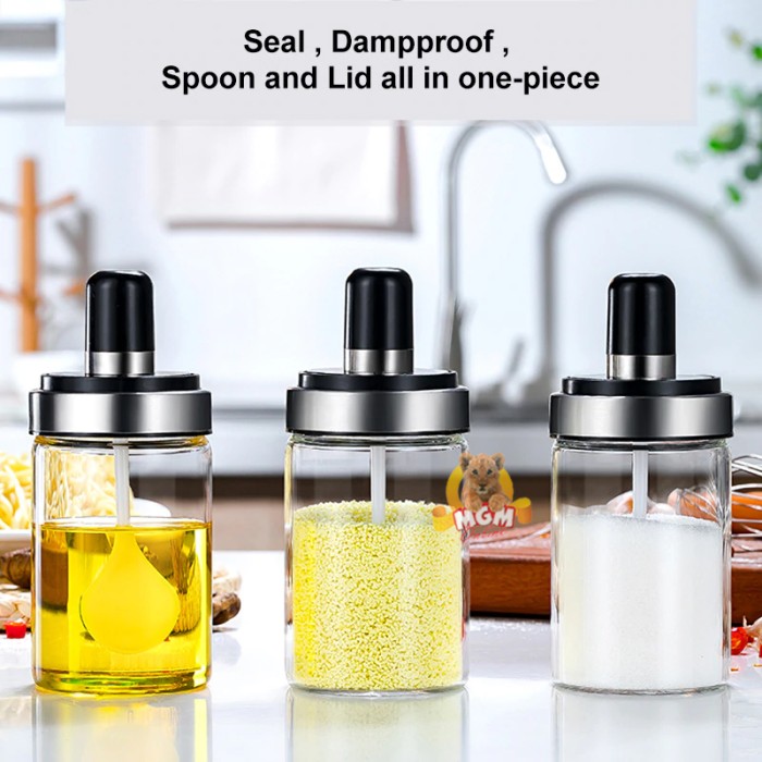 Botol Madu Kaca dengan SENDOK Glass seasoning jar Tempat madu bumbu - Image 5