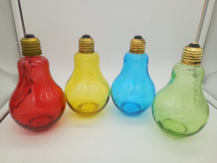 Botol Kaca Bohlam Warna utk Minum Air Bentuk Lampu 300ML