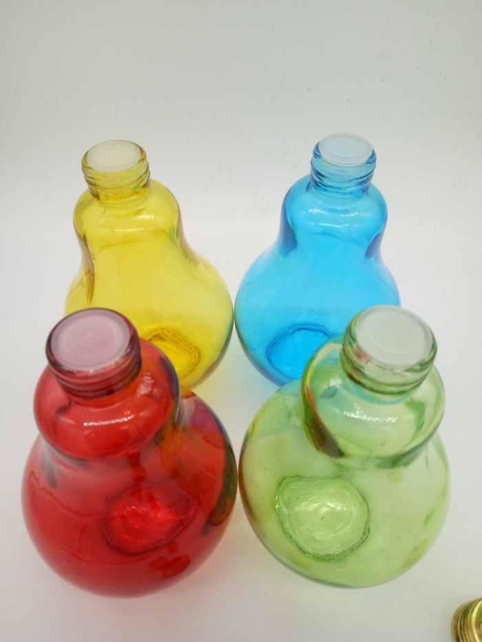 Botol Kaca Bohlam Warna utk Minum Air Bentuk Lampu 300ML - Image 2