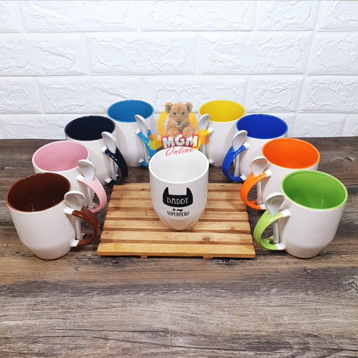 Mug DADDY is my superhero plus FREE sendok keramik gelas warna keramik - Image 2