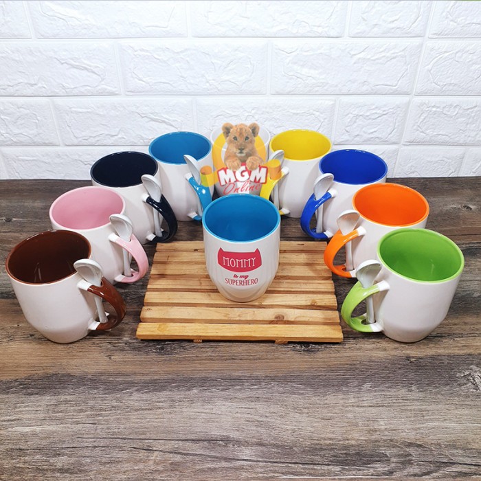 Mug MOMMY is my superhero plus FREE sendok keramik gelas warna keramik - Image 2