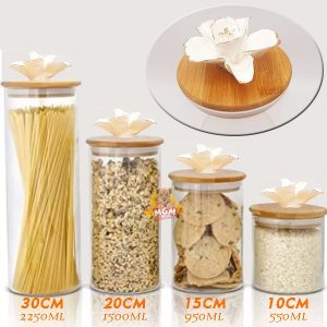 BUNGA KEDAP Toples Kaca tutup kayu BOROSILICATE canister 2250ml 30cm