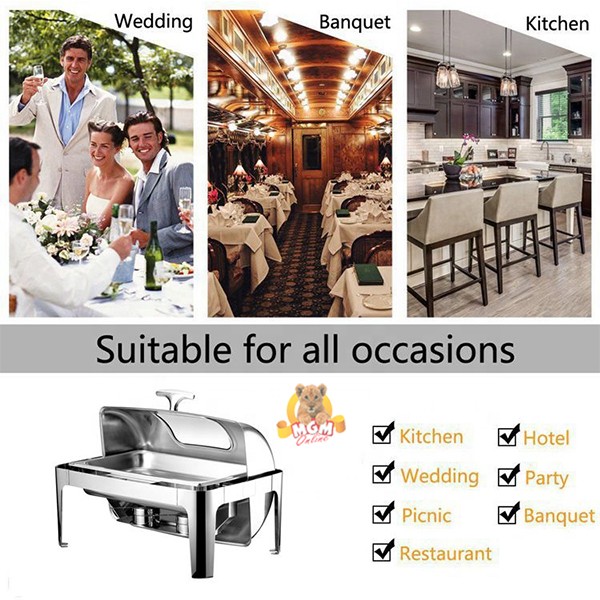 Roll Top Prasmanan Hotel Chafing Dish 9L Segi Empat dengan WINDOW - Image 4