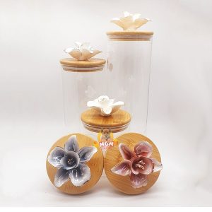 BUNGA KEDAP Toples Kaca tutup kayu BOROSILICATE canister 1950ml 26cm