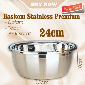 Baskom stainless PREMIUM 24cm TEBAL anti karat baskom dalam serbaguna